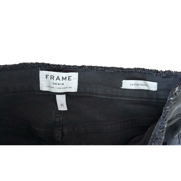 Frame Le High Skinny Jeans Women's Size 25 Black Stretch Raw Edge Waist and Hem - Picture 3 of 13